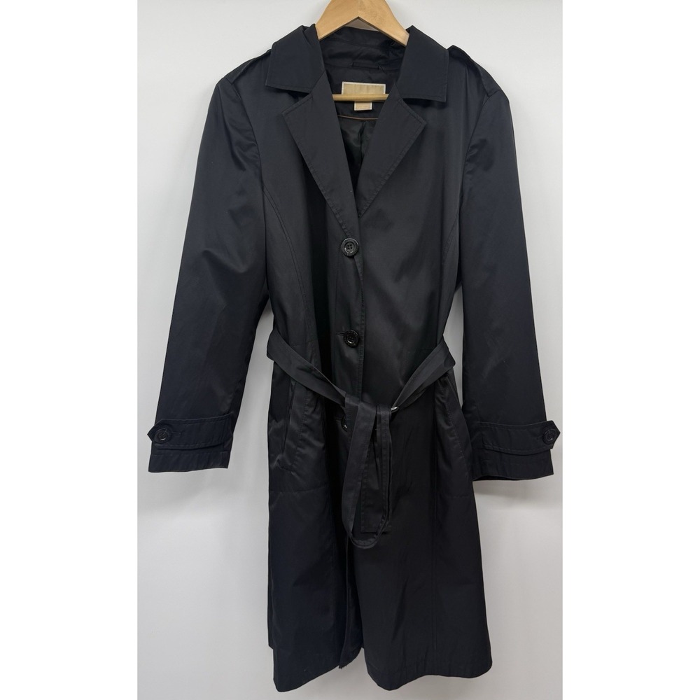 Michael Kors Black Water Resistant Belted Jacket Trench Coat SZ LG Classic